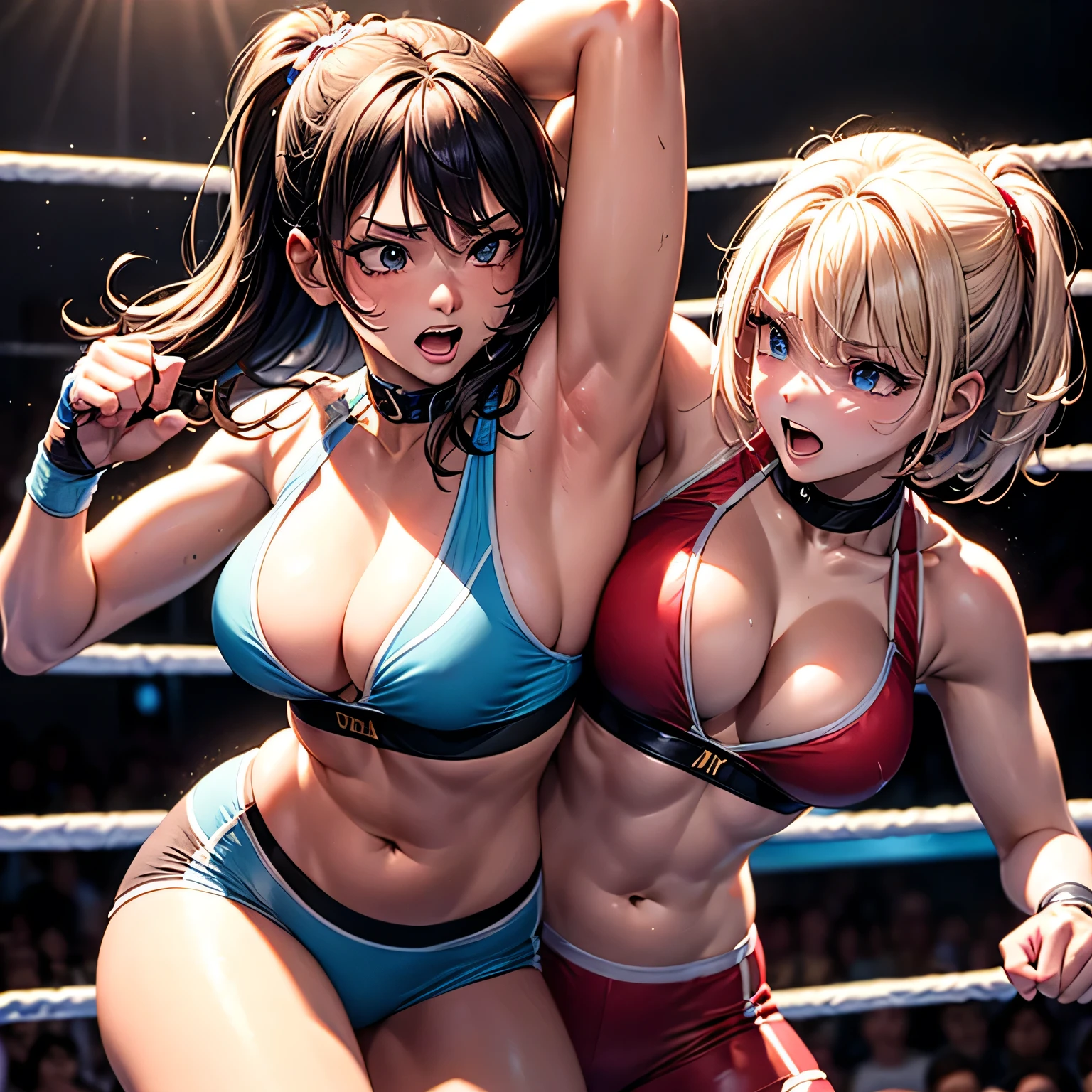 (masterpiece, best quality, ultra detailed), Women's Pro Wrestling Matches, fight, dynamic pause, action pause,