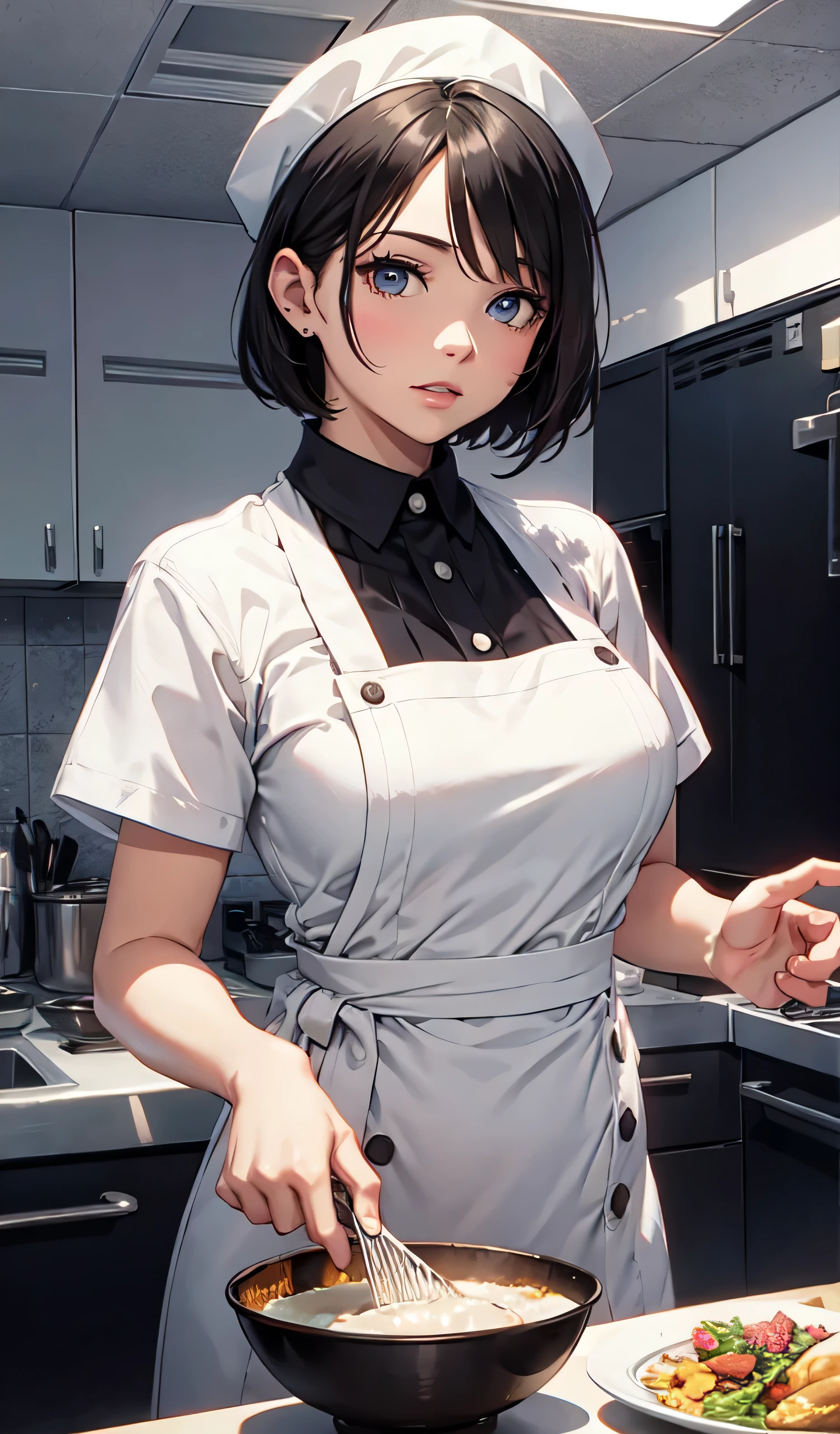 beautiful detailed girl, clear and beautiful, Chef in classic attire, short hair, chef hat