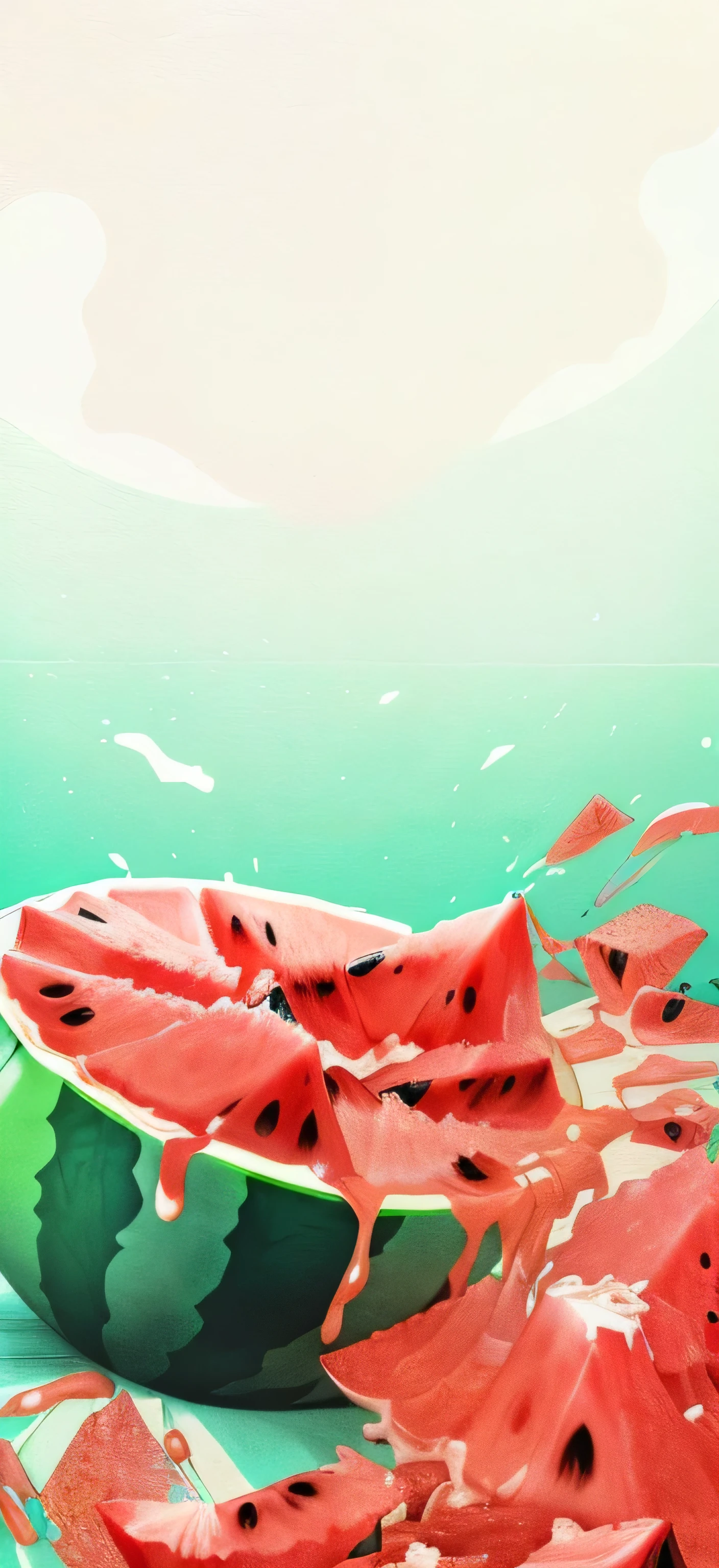 there is a bowl of watermelon with a splash of liquid on it, in style of Digital illustration, watermelon, A beautiful art illustration, stylized Digital illustration, Digital illustration, The material is!!! watermelon!!!, Surreal flat colors, Digital illustration -, watermelons, digital art illustration, illustration, 2. 5D illustration, Digital Illustration, Color illustration