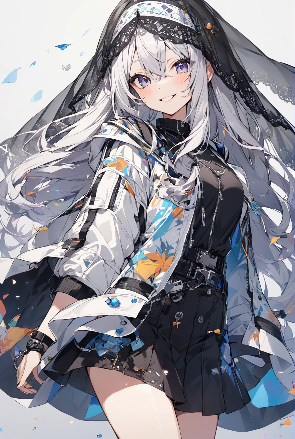 Wearing a veil,Cute woman with a smile,Long Hair、Cool clothes