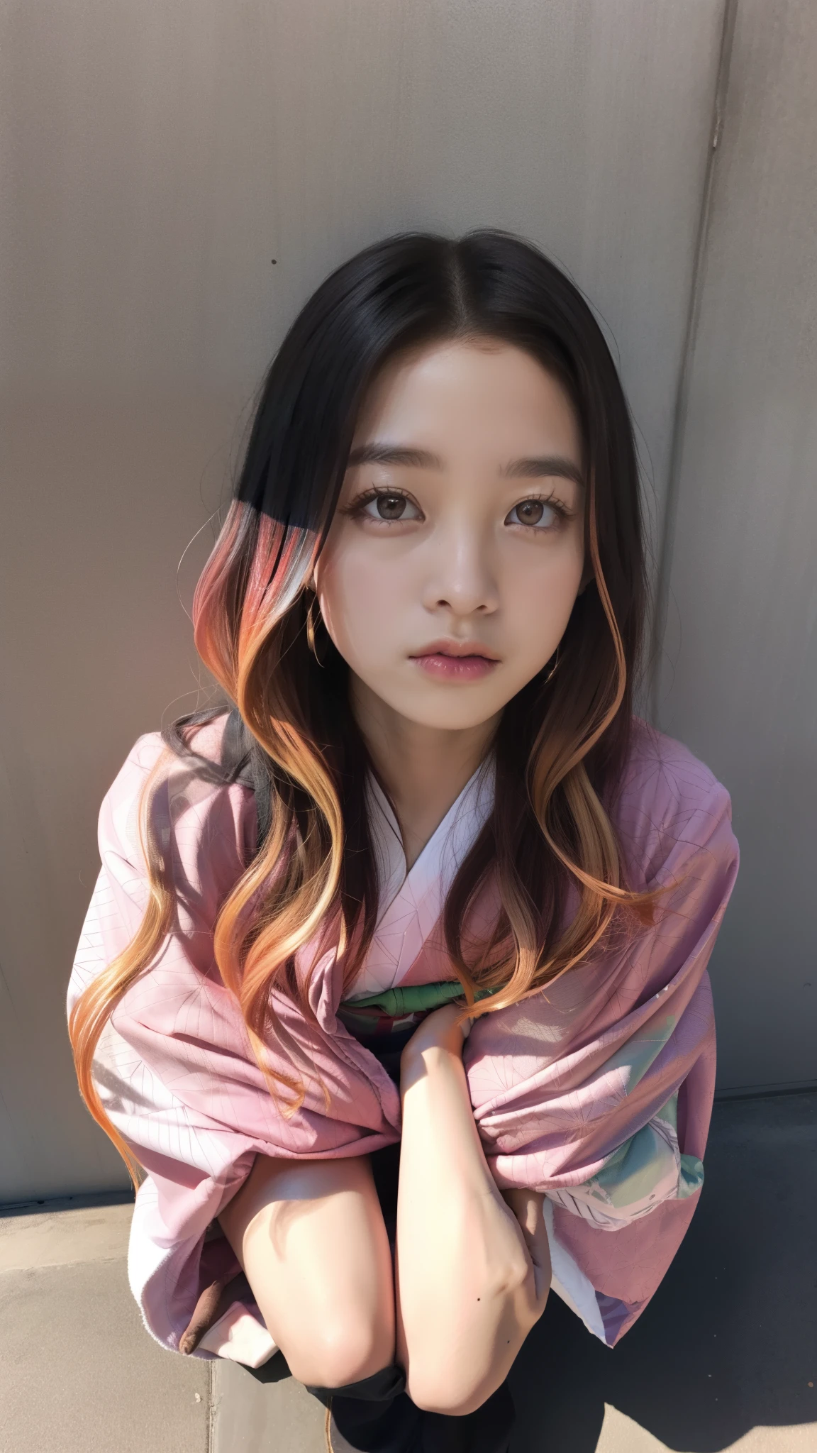 Cute Japanese woman, (16 years old), (Very cute face: 1.3), White moist skin, Looking at the camera, Melancholy expression,
BREAK,
Idol,
BREAK,
(Wearing cute kimono: 1.3), (Highly revealing kimono), Very large earrings, Short length,
BREAK,
(Fighting pose: 1.3),
BREAK,
(Long hair), (Pink hair: 1.2), (Wavy hair), (Gradient hair: 1.3), (Red hair at the ends),
BREAK,
(Realistic: 1.3), Masterpiece, Perfect lighting, (Ultra-high resolution), (8K), (Very detailed: 1.4), (From the front), (Full body: 1.3), (Symmetrical: 1.2),
BREAK,
(Japanese city streets: 1.2),
BREAK,
(Demon Slayer: 1.4),
BREAK,
(Hirose Suzu: 1.2),
