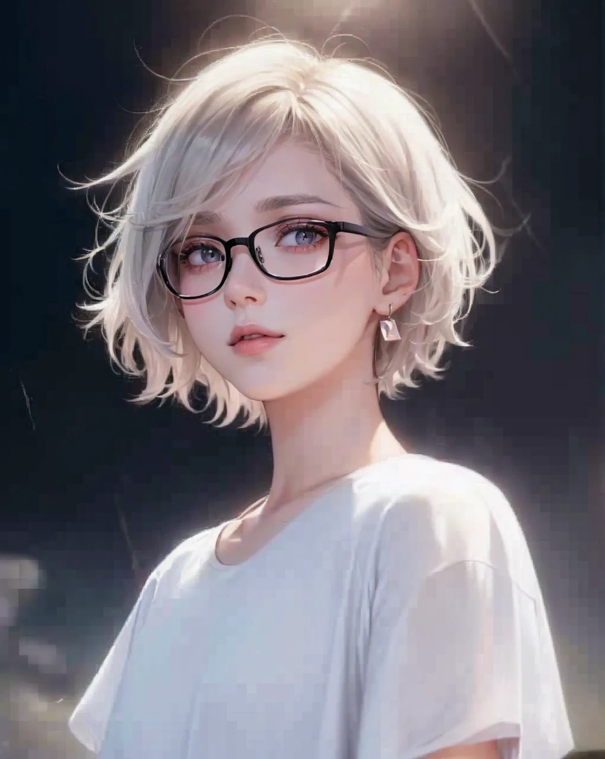 Beauty, High nose, Long eyelashes, 目にLight, Pink Lips, Closed Mouth, pastel colour, purple, Dull pink, Dull Blue, heart, Light, Strong winds, Fluttering Hair, 目にLight, White Skin, Big eyes, Inner color hair, turn around, Get wet, short hair, cute, 30 years old, perfume, Prada, glossy, charm, Real, summer, null, smile, Weather showers, Wolf Hair, Big white t-shirt, Gray Hair,