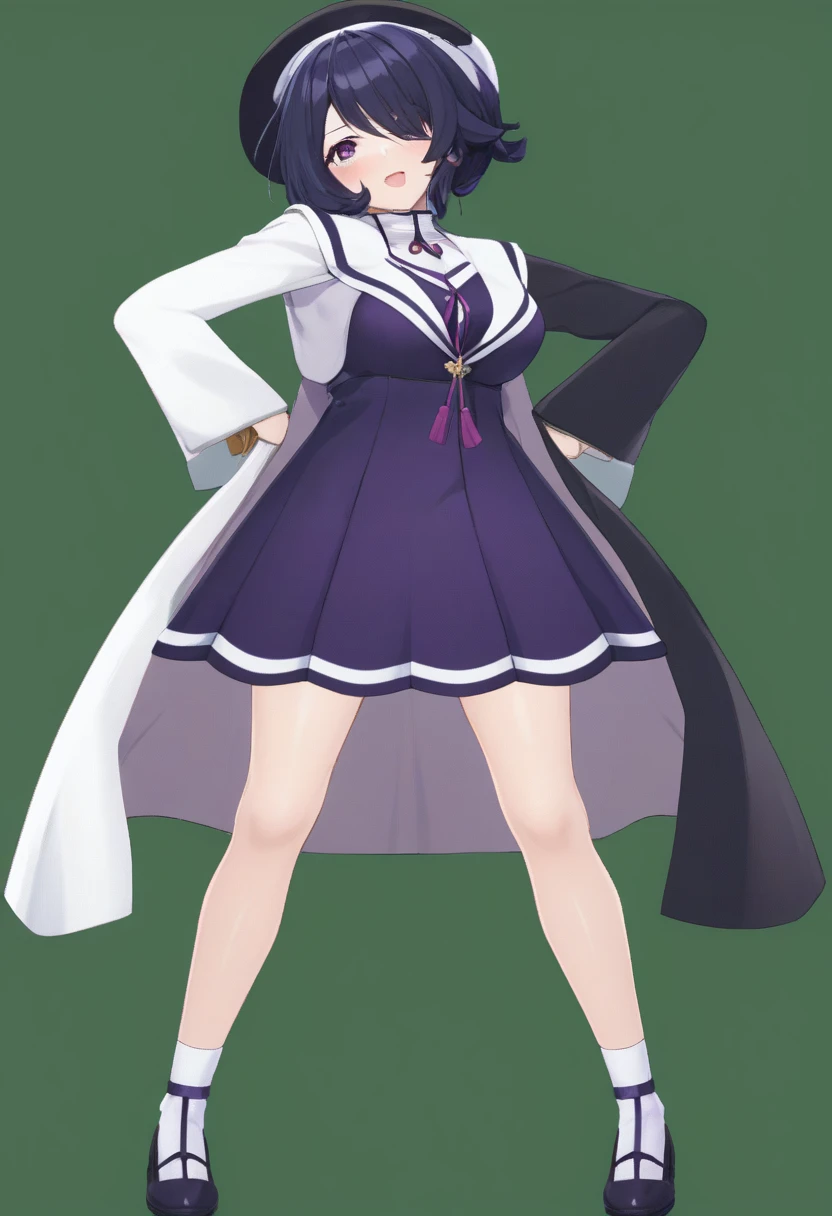 a close up of a person in a dress and a hat, Anime VTuber Full Body Model, Maya Faye from Ace Attorney, Full-body white and purple cloak, ((wearing a noble robe)), a purple and white dress uniform, Girls Frontline Style, Azur Lane Style, Cute anime waifu in a nice dress, Purple and white cloak