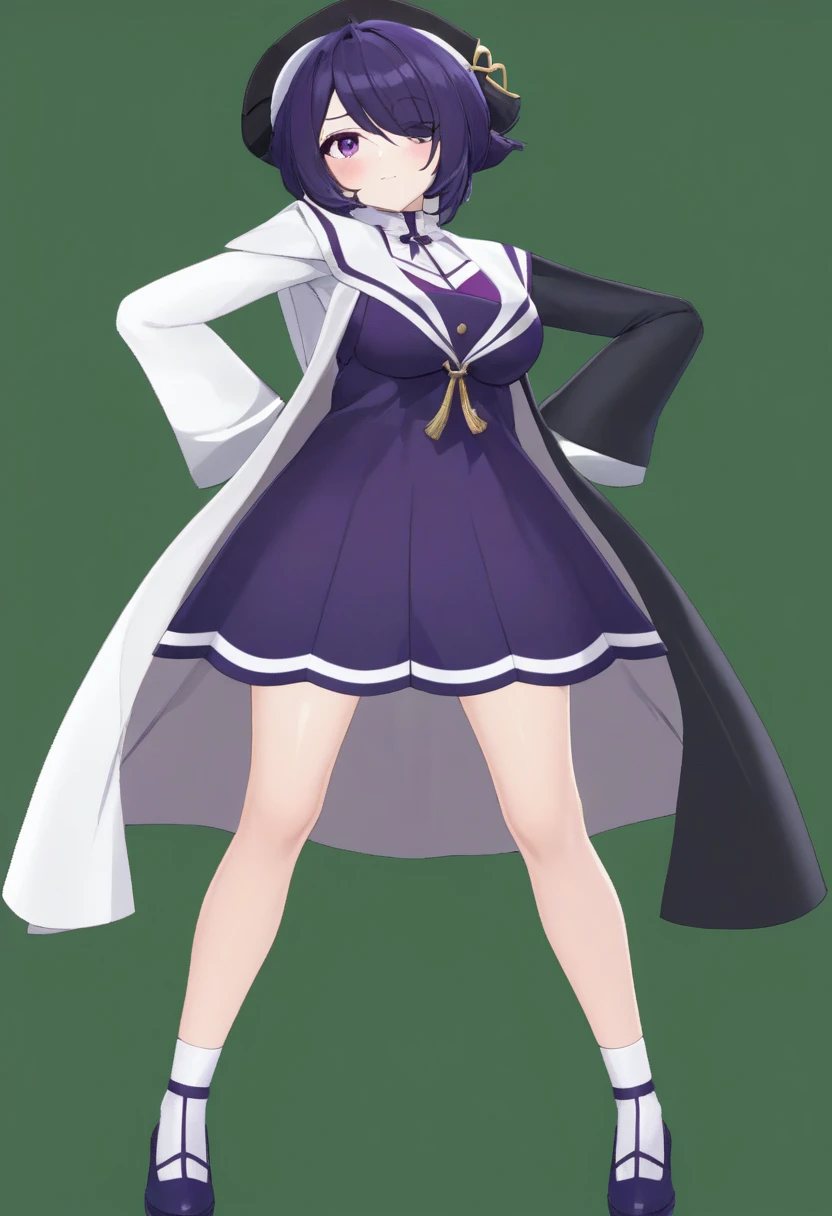 a close up of a person in a dress and a hat, Anime VTuber Full Body Model, Maya Faye from Ace Attorney, Full-body white and purple cloak, ((wearing a noble robe)), a purple and white dress uniform, Girls Frontline Style, Azur Lane Style, Cute anime waifu in a nice dress, Purple and white cloak