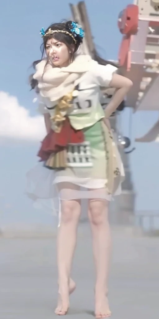 angry，Beauty，Barefoot，Hands on hips