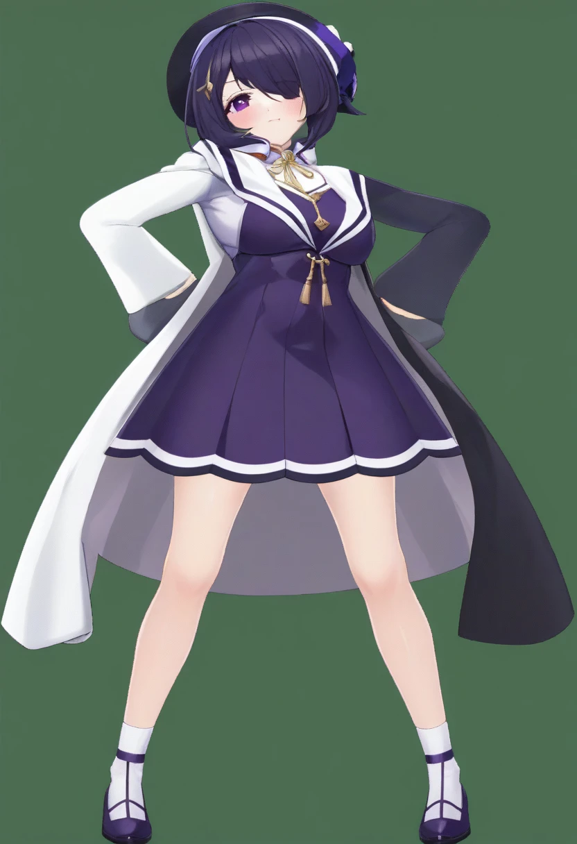 a close up of a person in a dress and a hat, Anime VTuber Full Body Model, Maya Faye from Ace Attorney, Full-body white and purple cloak, ((wearing a noble robe)), a purple and white dress uniform, Girls Frontline Style, Azur Lane Style, Cute anime waifu in a nice dress, Purple and white cloak(((NSFW)))