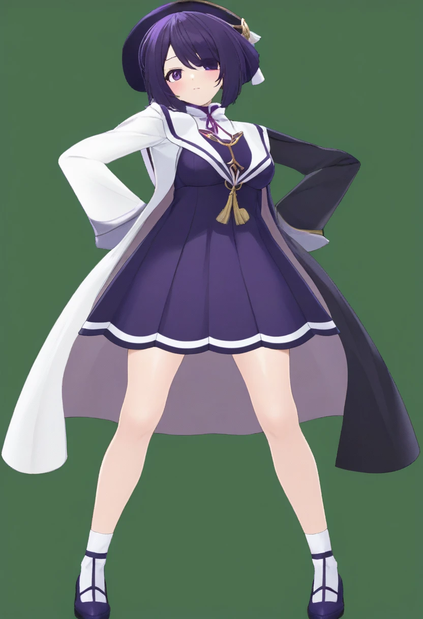 a close up of a person in a dress and a hat, Anime VTuber Full Body Model, Maya Faye from Ace Attorney, Full-body white and purple cloak, ((wearing a noble robe)), a purple and white dress uniform, Girls Frontline Style, Azur Lane Style, Cute anime waifu in a nice dress, Purple and white cloak(((NSFW)))