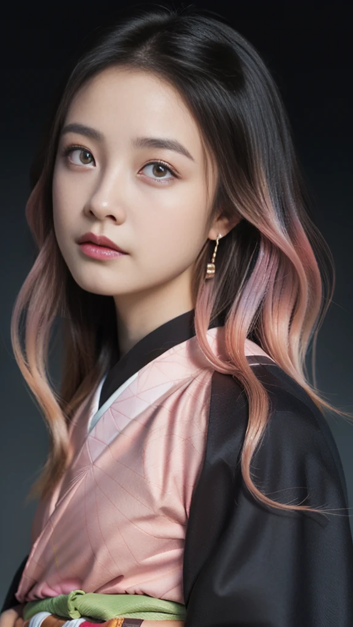 Cute Japanese female, (16 years old), (Very cute face: 1.3), White moist skin, Looking at the camera, Melancholy expression,
BREAK,
Idol,
BREAK,
(Wearing cute kimono: 1.3), (Highly revealing kimono), Very large earrings, Short length,
BREAK,
(Fighting pose: 1.3),
BREAK,
(Long hair), (Pink hair: 1.2), (Wavy hair), (Gradient hair: 1.3), (Red hair at the ends),
BREAK,
(Realistic: 1.3), Masterpiece, Perfect lighting, (Ultra-high resolution), (8K), (Highly detailed: 1.4), (From the front), (Full body: 1.3), (Symmetrical: 1.2),
BREAK,
(Japanese city streets: 1.2),
BREAK,
(Demon Slayer: 1.4),
BREAK,
(Hashimoto Kanna: 1.2),
