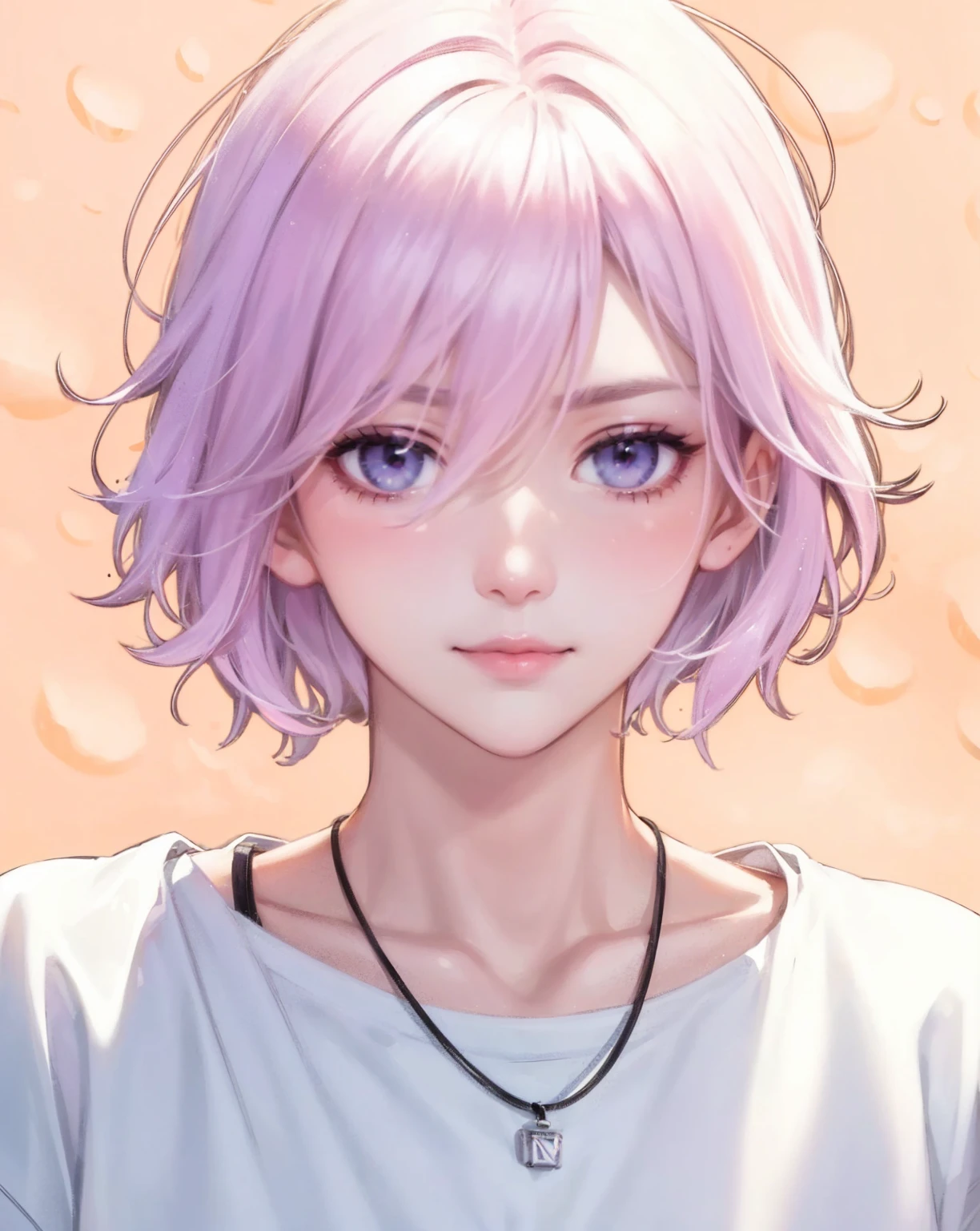Beauty, High nose, Long eyelashes, 目にLight, Pink Lips, Closed Mouth, pastel colour, purple, Dull pink, Dull Blue, heart, Light, Strong winds, Fluttering Hair, 目にLight, White Skin, Big eyes, Inner color hair, turn around, Get wet, short hair, cute, 30 years old, perfume, Prada, glossy, charm, Real, summer, null, smile, Weather showers, Wolf Hair, Big white t-shirt, Gray Hair,