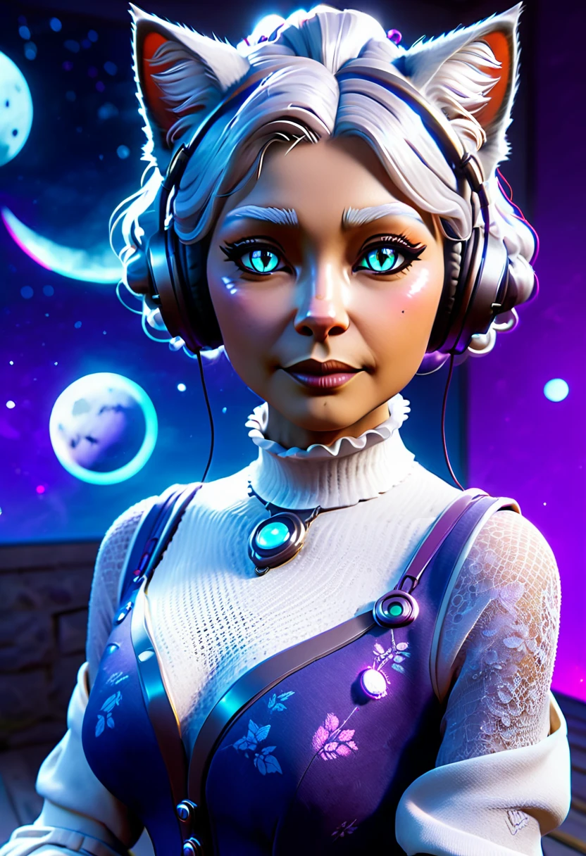 Beautiful neofuturistic woman, Granny cat, Lady Moonlight, Same Ol’ Mistakes, highly detailed, highly realistic,  hyper realistic,  unreal engine render fortnite