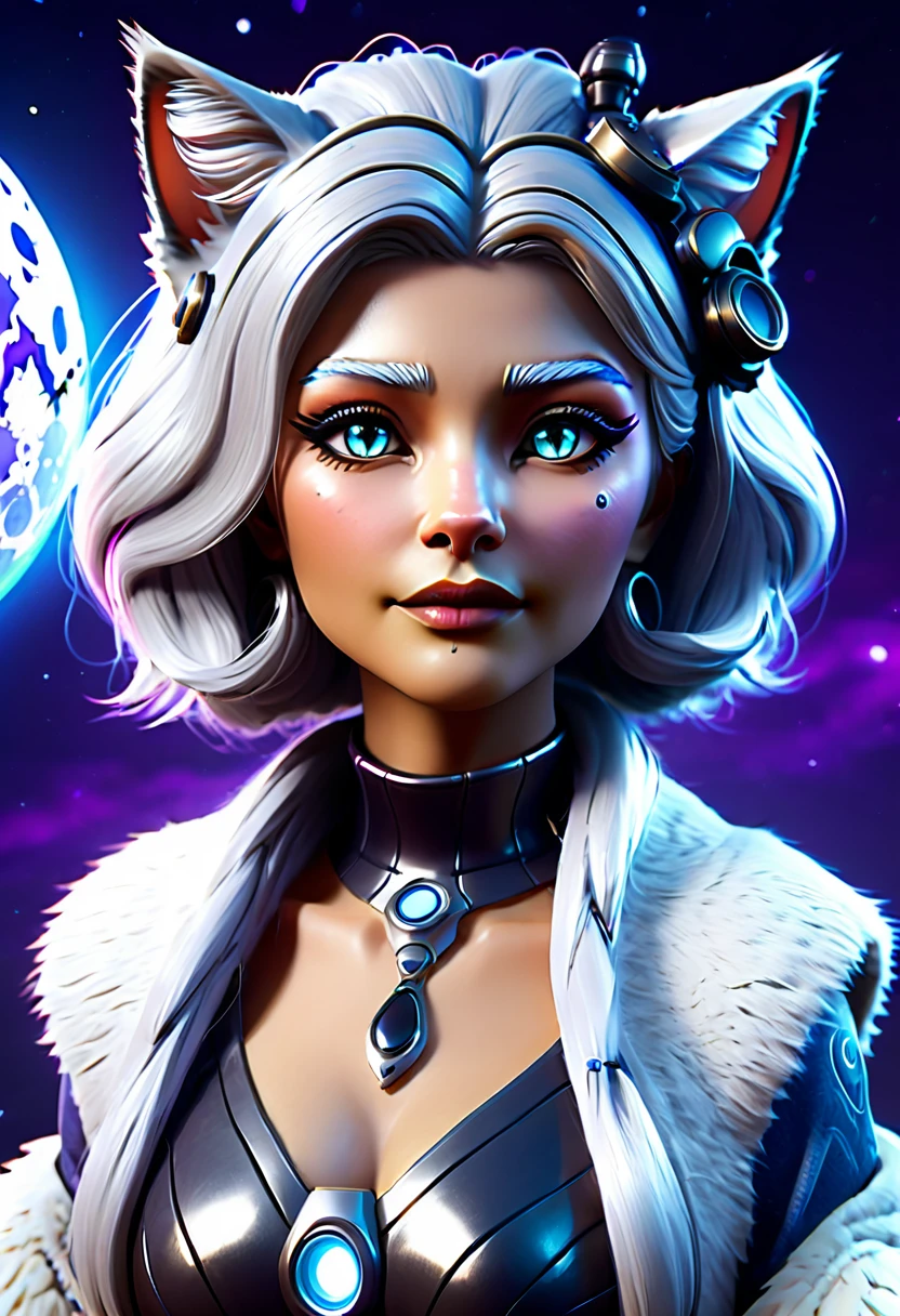 Beautiful neofuturistic woman, Granny cat, Lady Moonlight, Same Ol’ Mistakes, highly detailed, highly realistic,  hyper realistic,  unreal engine render fortnite