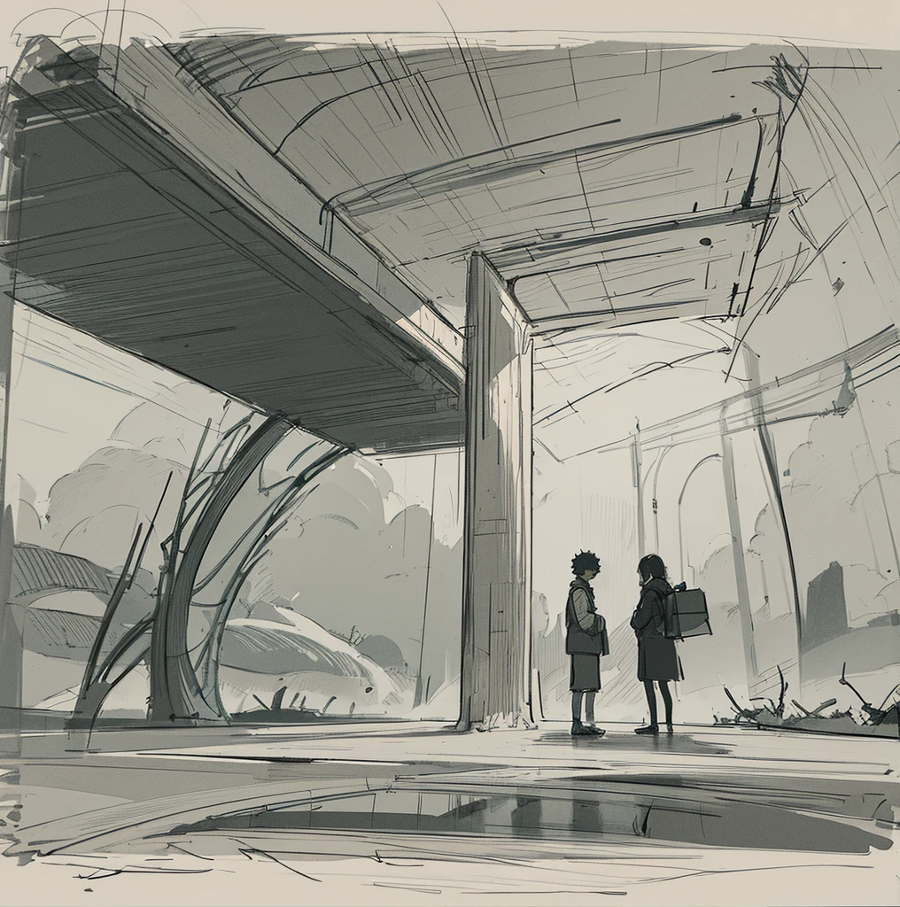 a man and a woman standing next to each other a bikini girl down a street, rough abstract sketch, sketch of a lucid dream, rough sketch, scribble sketch, detailed but rough, old sketch, impressionist drawing, sketched 4k, drawn with photoshop, black ink rough sketch, inspired by Matthijs Maris, line sketch, loosely drawn, A black and white sketch of a landscape featuring two large, abstractly drawn trees, a body of water, and several rectangular structures. There are indistinct, looped lines possibly representing clouds in the sky. The sketch is rough with visible, overlapping lines creating an overall impressionistic scene, sketch of an ocean in ms paint, scribble sketch, sketch of oculus rift, black ink rough sketch, quick sketch, sketchy expressive linework, abstract sketches, sketched 4k, concept sketch, scribbled, weird scribbles, inspired by Jakob Gauermann, concept art sketch, inspired by Frank Auerbach, drawn in microsoft paint, concept drawing
