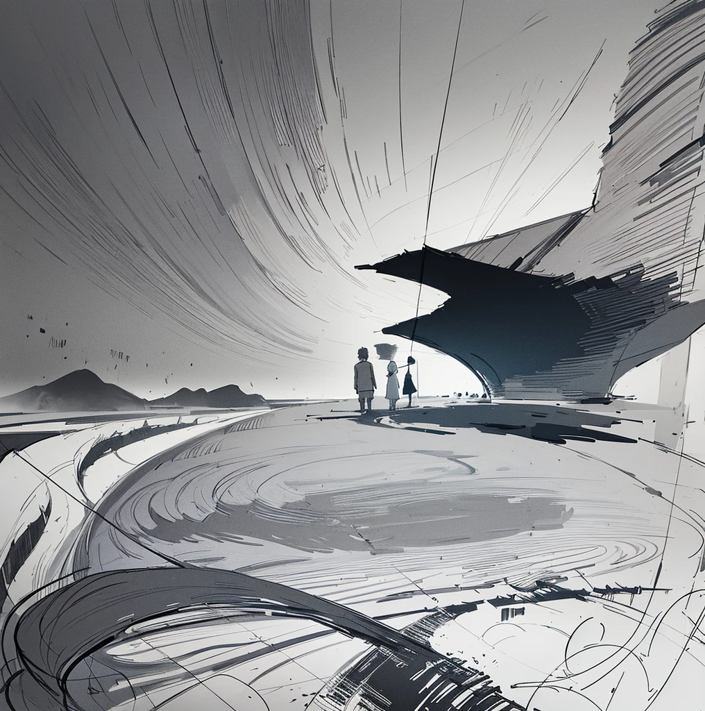 a man and a woman standing next to each other a bikini girl down a street, rough abstract sketch, sketch of a lucid dream, rough sketch, scribble sketch, detailed but rough, old sketch, impressionist drawing, sketched 4k, drawn with photoshop, black ink rough sketch, inspired by Matthijs Maris, line sketch, loosely drawn, A black and white sketch of a landscape featuring two large, abstractly drawn trees, a body of water, and several rectangular structures. There are indistinct, looped lines possibly representing clouds in the sky. The sketch is rough with visible, overlapping lines creating an overall impressionistic scene, sketch of an ocean in ms paint, scribble sketch, sketch of oculus rift, black ink rough sketch, quick sketch, sketchy expressive linework, abstract sketches, sketched 4k, concept sketch, scribbled, weird scribbles, inspired by Jakob Gauermann, concept art sketch, inspired by Frank Auerbach, drawn in microsoft paint, concept drawing