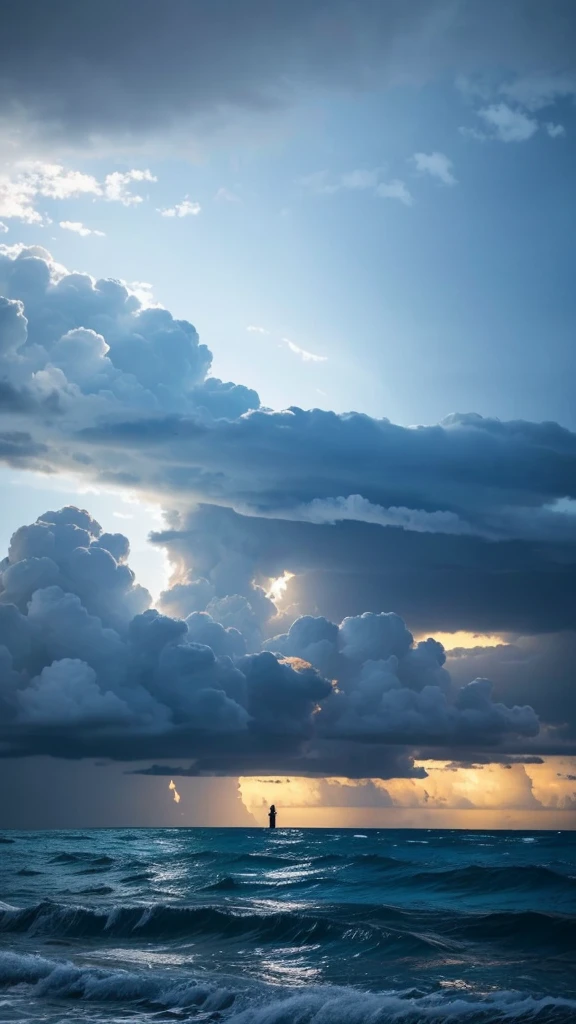 Some man fall into the sea. The sky is so dark and storm everywhere.