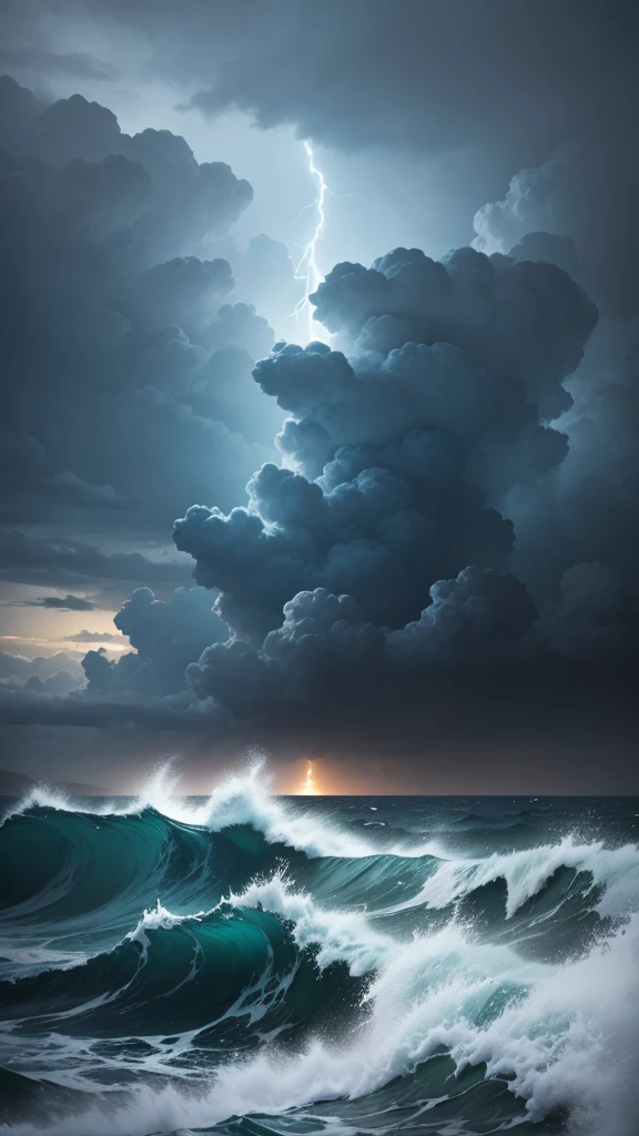Some man fall into the sea. The sky is so dark and storm everywhere.