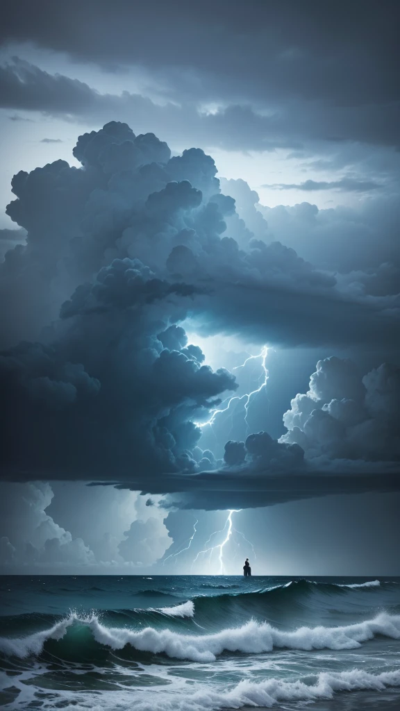 Some man fall into the sea. The sky is so dark and storm everywhere.