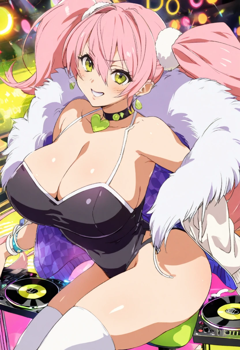 8k anime slim girl DJ DJ club from front cleavage pinkhair
