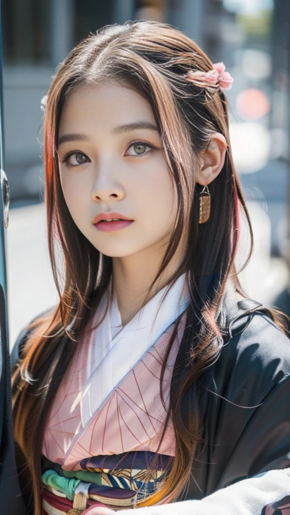 Cute Japanese female, (), (Very cute face: 1.3), White moist skin, Looking at the camera, Melancholy expression,
BREAK,
Idol,
BREAK,
(Wearing cute kimono: 1.3), (Highly revealing kimono), Very large earrings, Short length,
BREAK,
(Fighting pose: 1.3),
BREAK,
(Long hair), (Pink hair: 1.2), (Wavy hair), (Gradient hair: 1.3), (Red hair at the ends),
BREAK,
(Realistic: 1.3), Masterpiece, Perfect lighting, (Ultra-high resolution), (8K), (Highly detailed: 1.4), (From the front), (Full body: 1.3), (Symmetrical: 1.2),
BREAK,
(Japanese city streets: 1.2),
BREAK,
(Demon Slayer: 1.4),
BREAK,
(Hashimoto Kanna: 1.2),