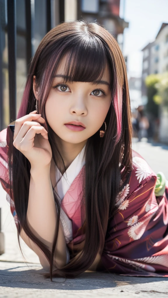Cute Japanese female, (), (Very cute face: 1.3), White moist skin, Looking at the camera, Melancholy expression,
BREAK,
Idol,
BREAK,
(Wearing cute kimono: 1.3), (Highly revealing kimono), Very large earrings, Short length,
BREAK,
(Fighting pose: 1.3),
BREAK,
(Long hair), (Pink hair: 1.2), (Wavy hair), (Gradient hair: 1.3), (Red hair at the ends),
BREAK,
(Realistic: 1.3), Masterpiece, Perfect lighting, (Ultra-high resolution), (8K), (Highly detailed: 1.4), (From the front), (Full body: 1.3), (Symmetrical: 1.2),
BREAK,
(Japanese city streets: 1.2),
BREAK,
(Demon Slayer: 1.4),
BREAK,
(Hashimoto Kanna: 1.2),