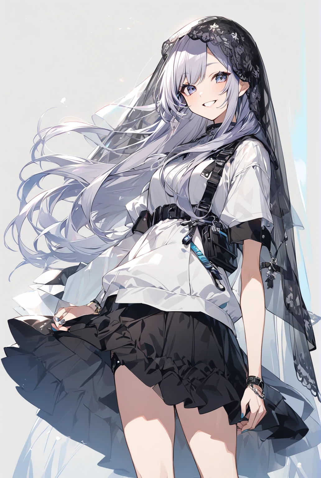Wearing a veil,Cute woman with a smile,Long Hair、Cool clothes