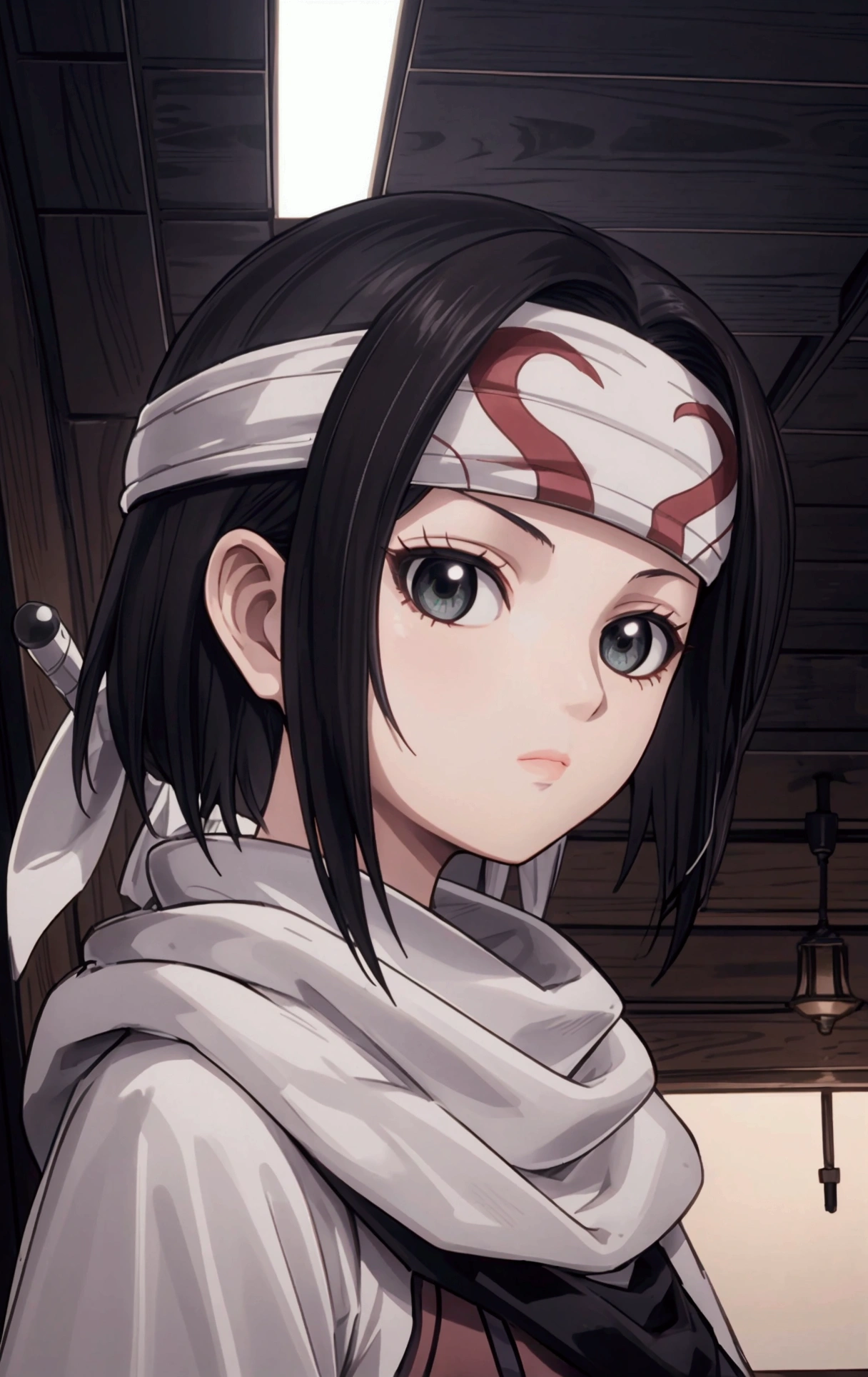 masterpiece), best quality, high resolution Mikoto Misaka 1girl bob cut medium hair standing alone cowl headband profile image looking at viewer beautiful eyes beautiful face extremely detailed
