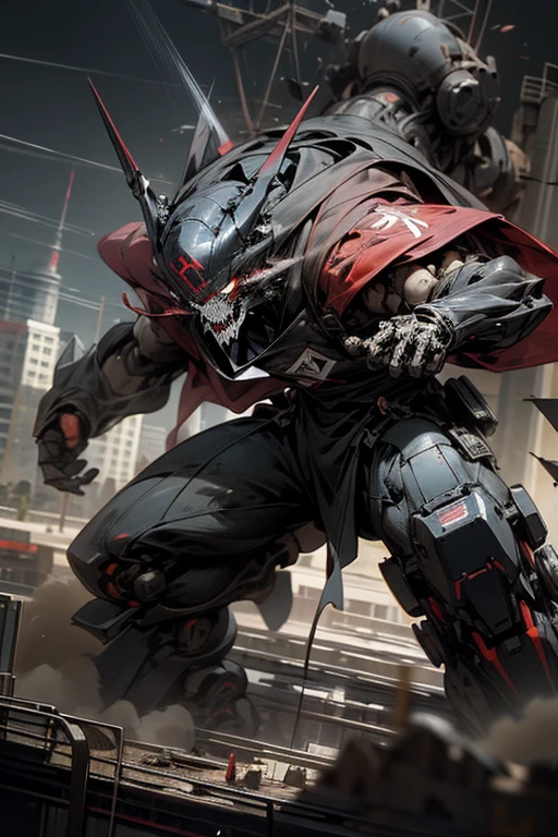 evilの巨大ロボット,evil,Break, destroying the city.,Break in 街 detailed background,masterpiece,best quality,super detailed,super fine illustration,8k,dynamic angle,
