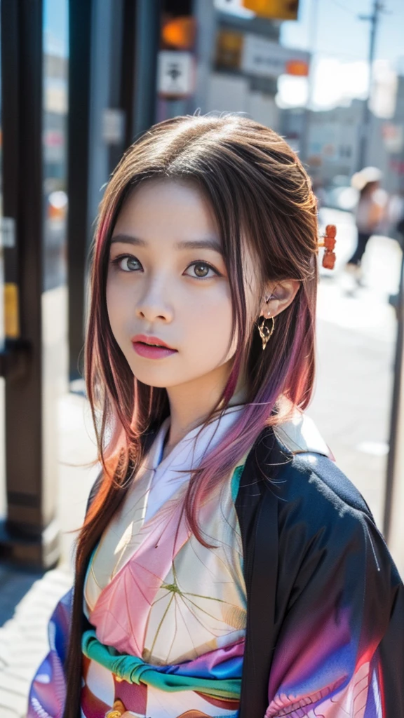 Cute Japanese female, (16 years old), (Very cute face: 1.3), White moist skin, Looking at the camera, Melancholy expression,
BREAK,
Idol,
BREAK,
(Wearing cute kimono: 1.3), (Highly revealing kimono), Very large earrings, Short length,
BREAK,
(Fighting pose: 1.3),
BREAK,
(Long hair), (Pink hair: 1.2), (Wavy hair), (Gradient hair: 1.3), (Red hair at the ends),
BREAK,
(Realistic: 1.3), Masterpiece, Perfect lighting, (Ultra-high resolution), (8K), (Highly detailed: 1.4), (From the front), (Full body: 1.3), (Symmetrical: 1.2),
BREAK,
(Japanese city streets: 1.2),
BREAK,
(Demon Slayer: 1.4),
BREAK,
(Hashimoto Kanna: 1.2),