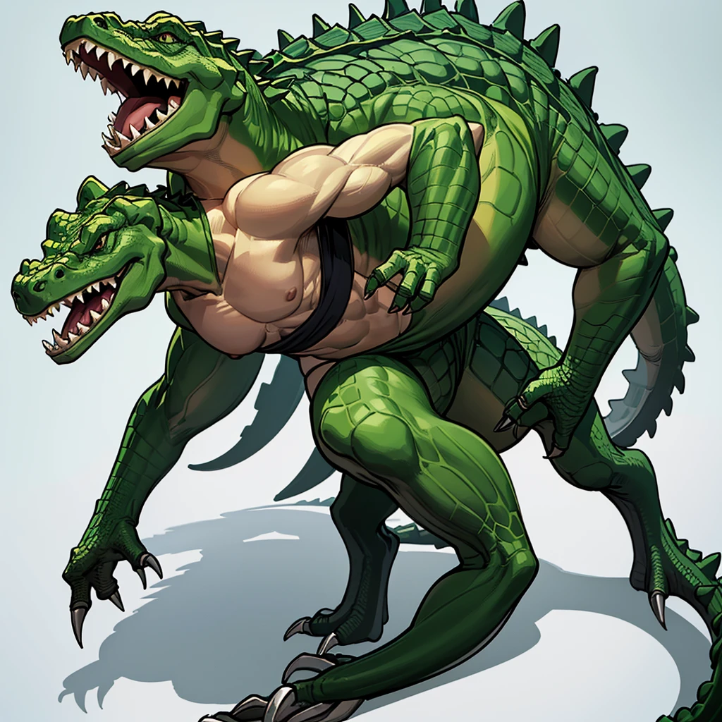 (Full body character concept、group)、8k、Best illustrations、Best Quality((((No humans)))), reptiles,, green body, Crocodile human, Muscular,、Combat Stance、(Crocodile scales)、From above at an angle、(White background)