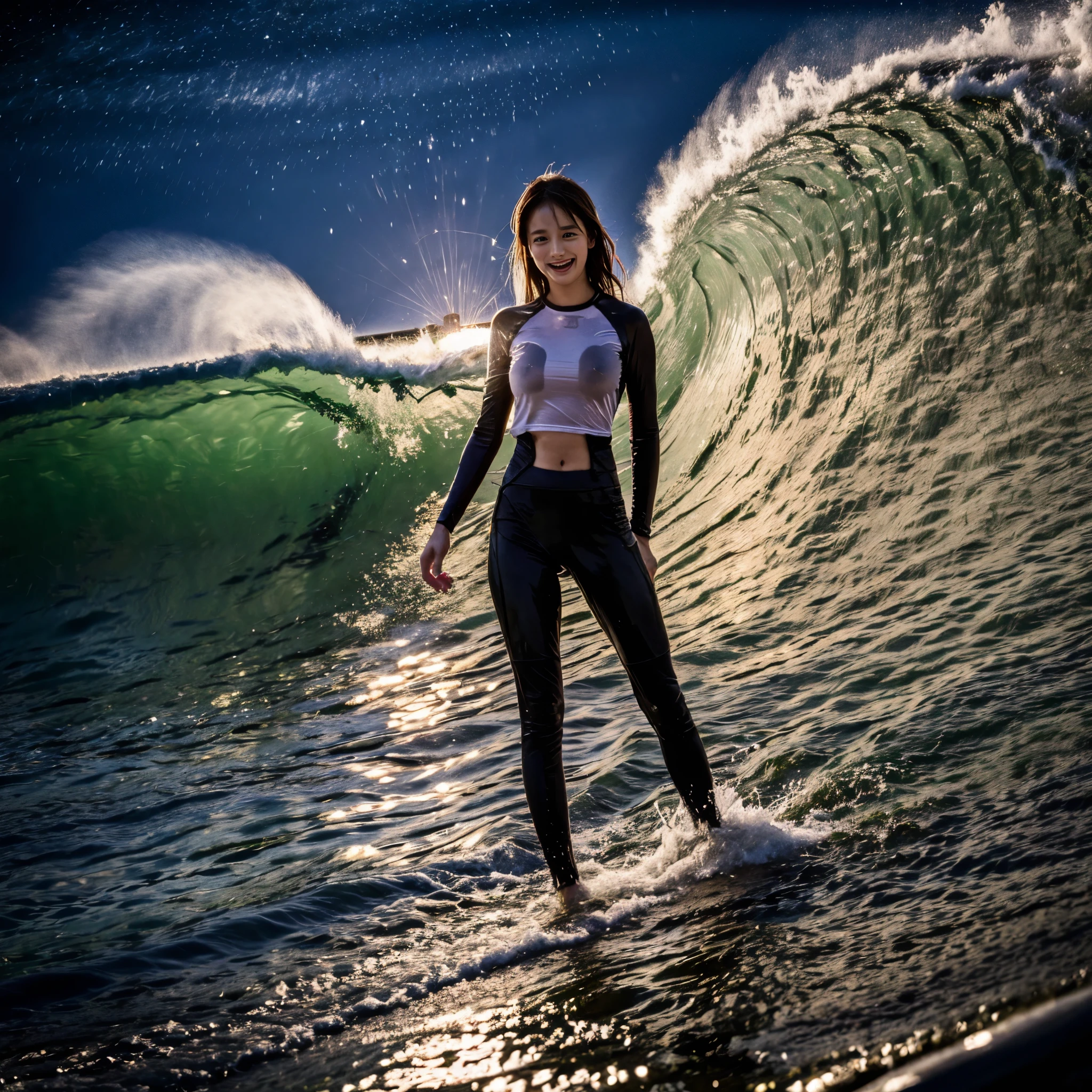 (ZoomedOut:1.28, Wide-shot) ZoomLayer (Epic photo of surfer magazine:1.37). (Full of Water, Everything Wetted:1.4) WetHair (extremely detailed Cute Girl)(SparklingHighlights:1.28), Dynamic Joyful Expressions LifeLike Rendering  . Overflowing Gigantic Sideboob (Clearly Visible Beautiful Breast to Buttocks Line) Tiny and Roundly Butt, Detailed wet clothing texture, (Sloppy Surfboard:-1.2) Riding on waves, Sparkling water, TyndallEffect(Starry Water Particles:1.32), {Wet T-shirt}, Whole Body proportions and all limbs are anatomically accurate