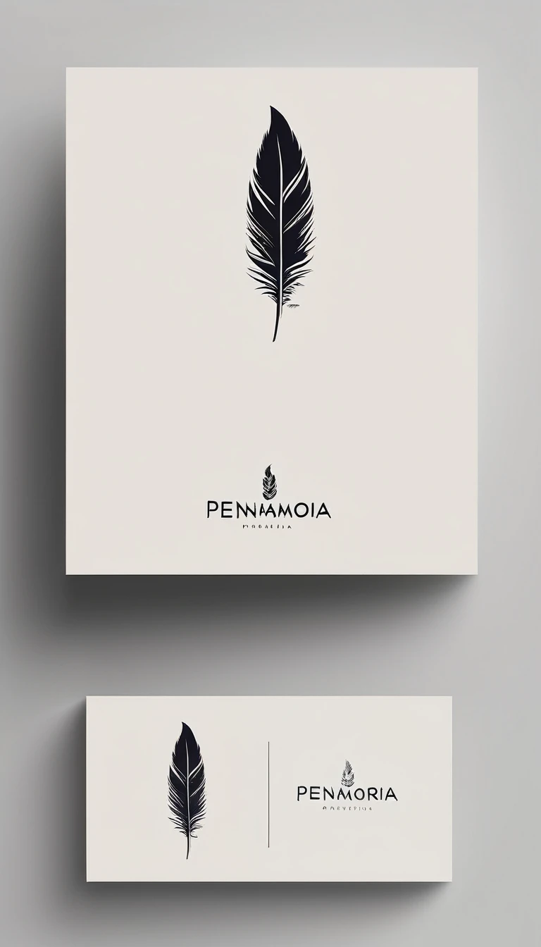 A minimal, modern, simple, cinematic logo design for the brand “Penamemoria". Create a modern, minimalistic, high-quality, logo of a feather that convey a sense of memories and dreams