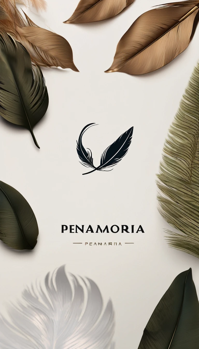 A minimal, modern, simple, cinematic logo design for the brand “Penamemoria". Create a modern, minimalistic, high-quality, logo of a feather that convey a sense of memories and dreams