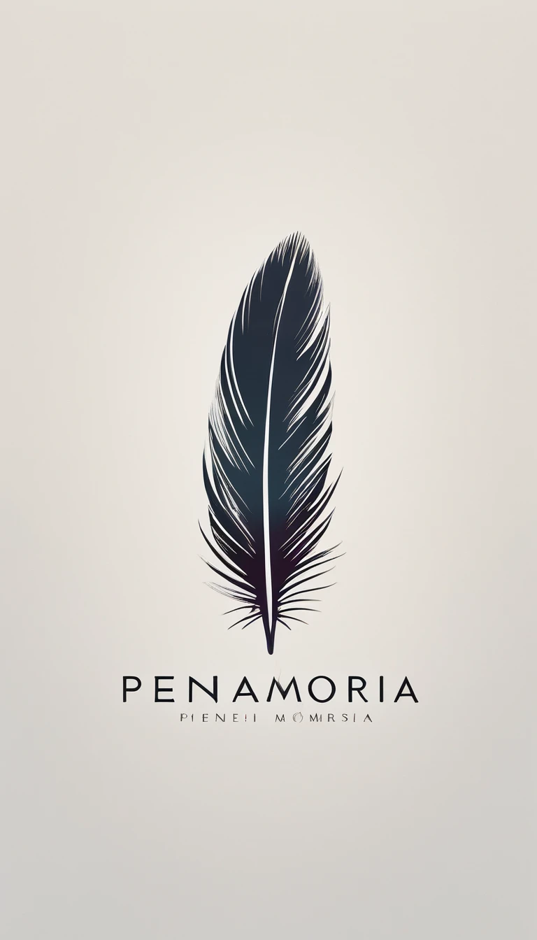 A minimal, modern, simple, cinematic logo design for the brand “Penamemoria". Create a modern, minimalistic, high-quality, masterpiece, fantastic, poetic feather that symbolizes dreams and stories.