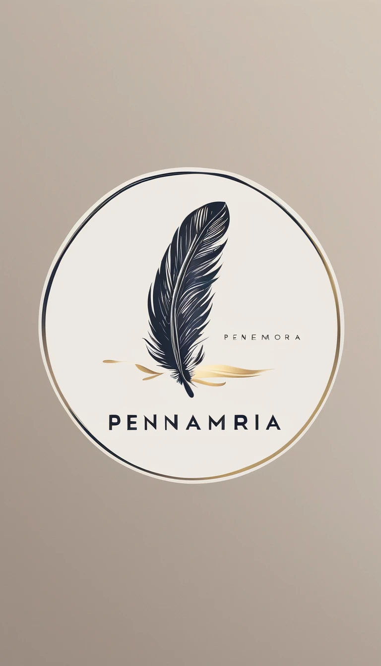 A minimal, modern, simple, cinematic logo design for the brand “Penamemoria". Create a modern, minimalistic, high-quality, masterpiece, fantastic, poetic feather that symbolizes dreams and stories.