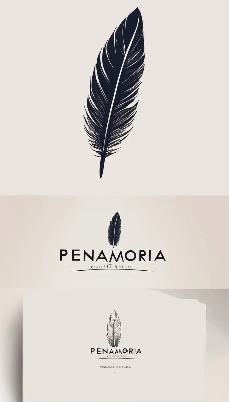A minimal, modern, simple, cinematic logo design for the brand “Penamemoria". Create a modern, minimalistic, high-quality, masterpiece, fantastic, poetic feather that symbolizes dreams and stories.