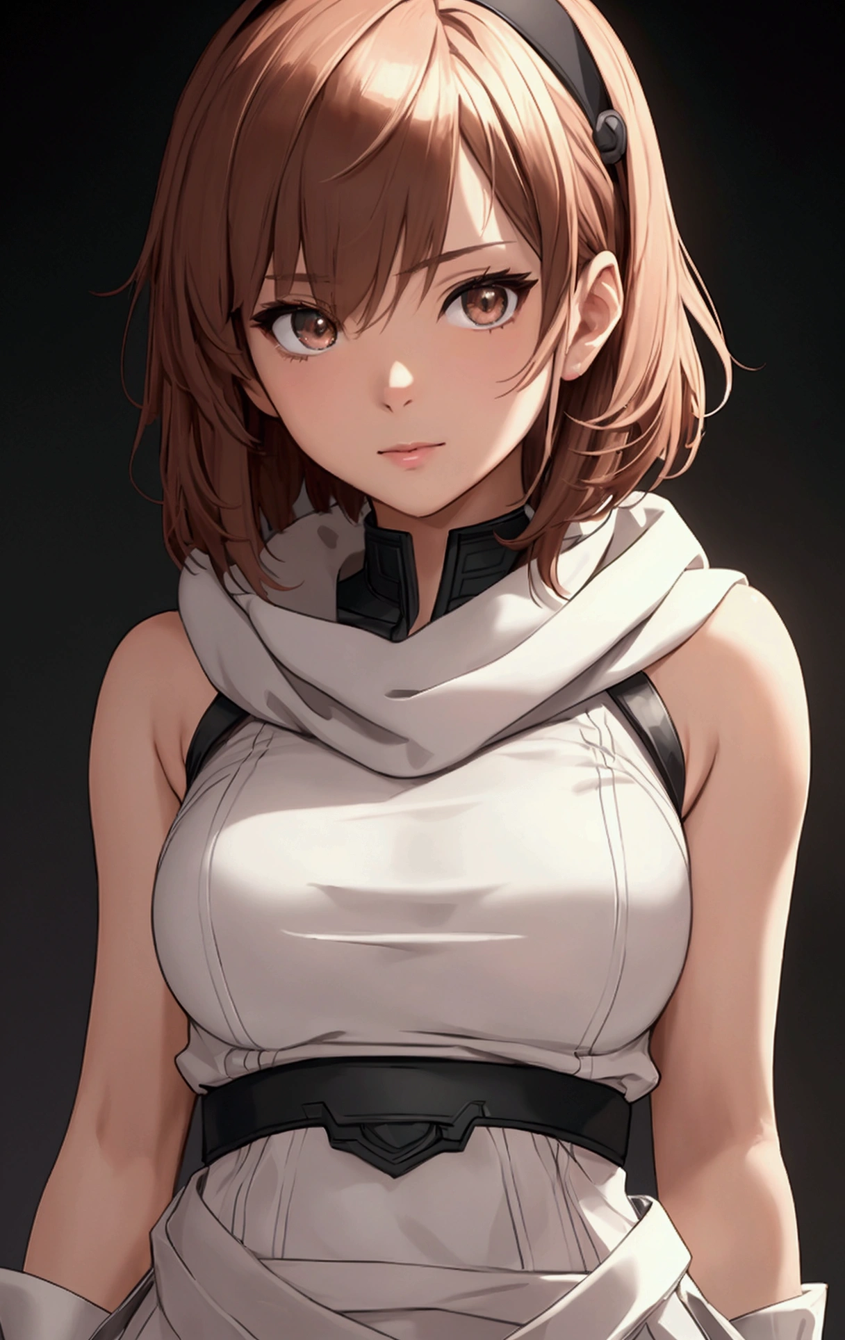 masterpiece), best quality, high resolution Mikoto Misaka Character1girl bob cut medium hair standing alone cowl headband profile image looking at viewer beautiful eyes beautiful face extremely detailed
