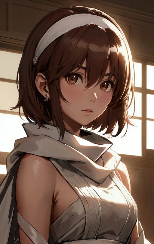 masterpiece), best quality, high resolution Mikoto Misaka Character1girl bob cut medium hair standing alone cowl headband profile image looking at viewer beautiful eyes beautiful face extremely detailed