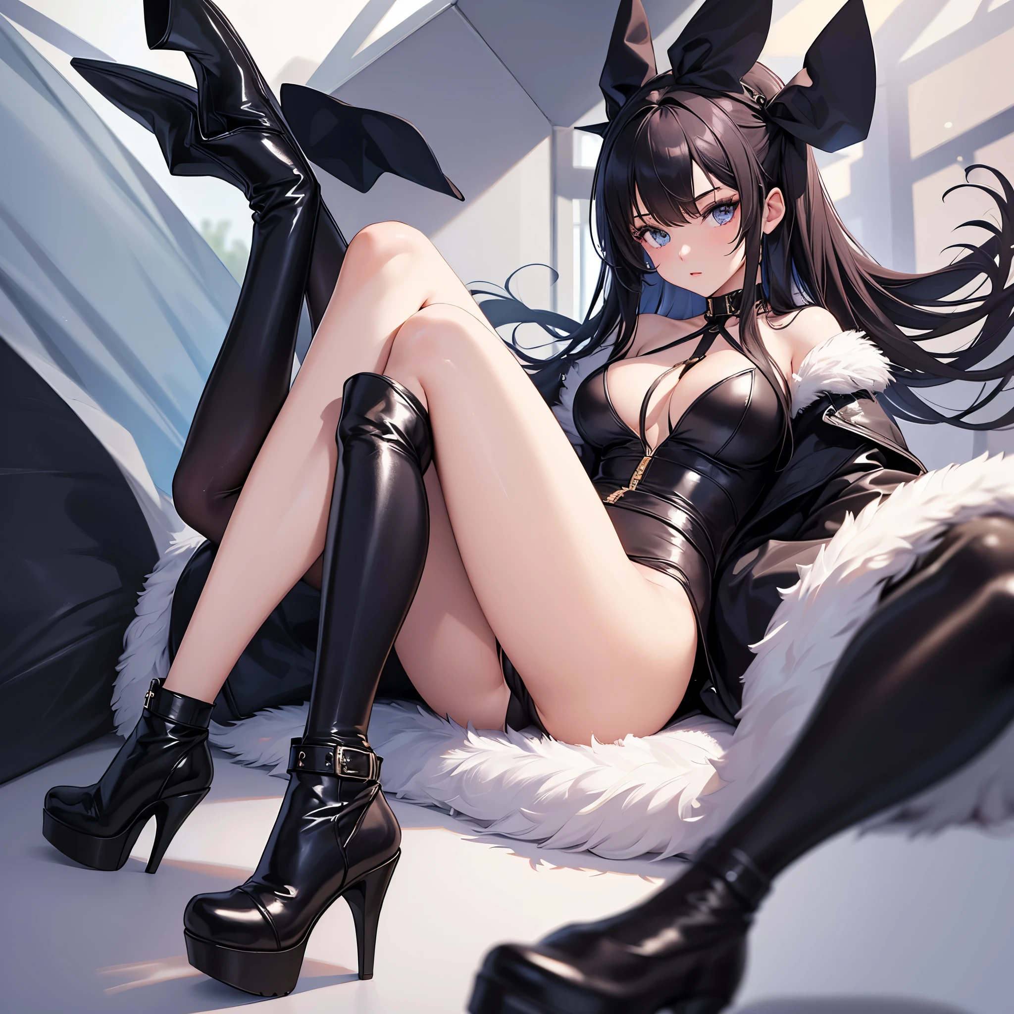 ((1 girl)), ((a pair of legs)), ((normal legs)), high heel boots, leg posing, best quality, leggings, foot close up view only