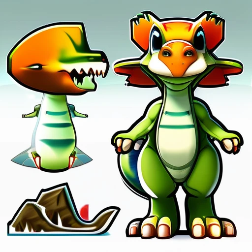 full body, \(qline\), chibi, dinosaurus named Khaan,