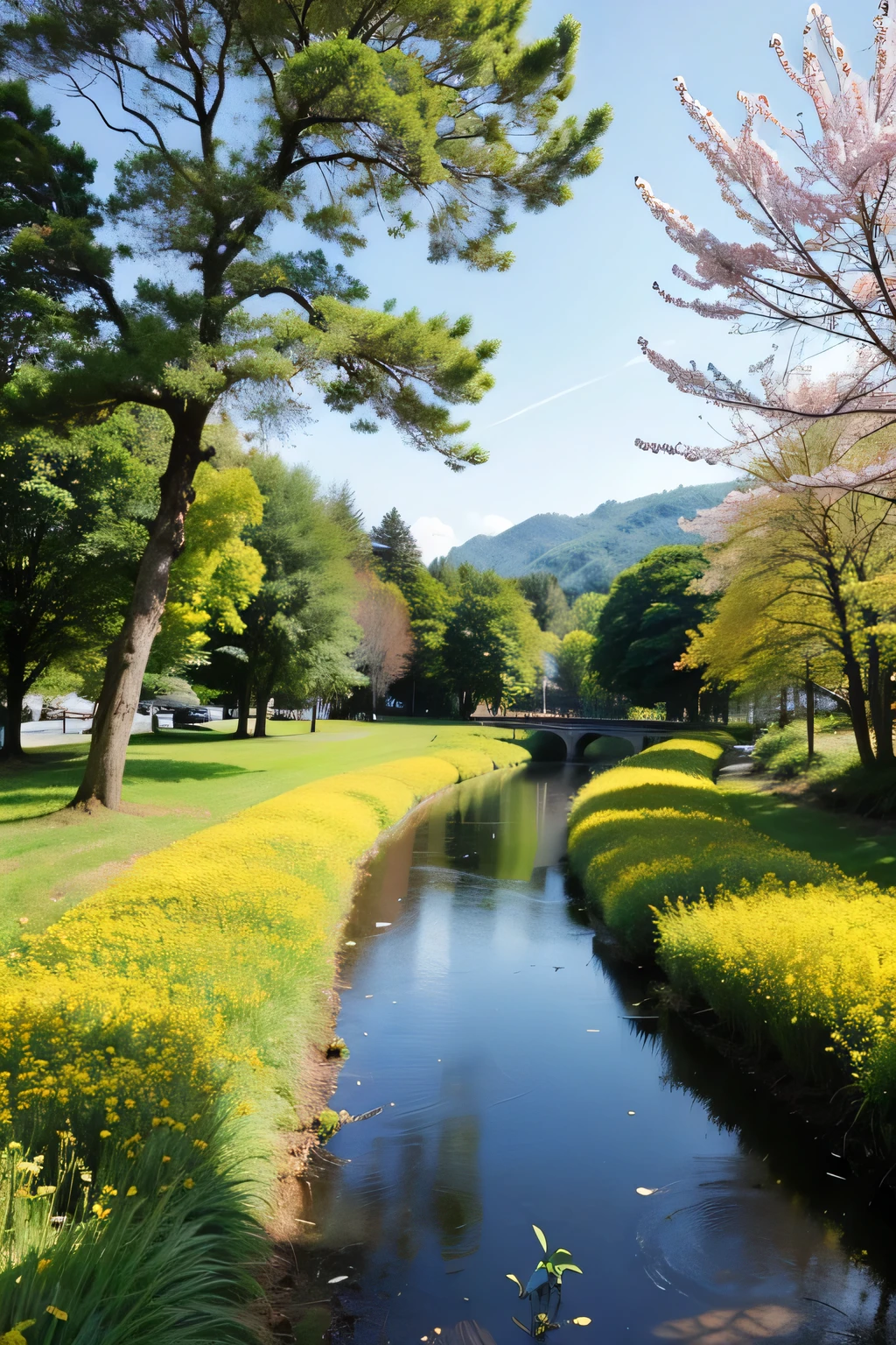 (4K)This painting is a colorful oil painting,Dimensions: 60cm x 80cm。In the center of the picture is a green field,The breath of spring is blowing。
In the lower left corner of the screen,There is a winding creek,The clear water sparkles in the sun。There are several willow trees by the stream,Their branches sway gently in the wind,As if telling the story of spring。
Tanoue,The golden rapeseed flowers sway gently in the breeze,Like golden waves。Bees are busy flying among the flowers,Adding vitality to the spring countryside。
far away,It's a small hill,There are several big trees dotted on it.,The treetops form a beautiful silhouette under the blue sky and white clouds。The other side of the hill,The sun is setting slowly,Dyed the sky orange。
The whole painting is rich in color.,But without losing。From the nearby green,To the far away orange,Every color is just right,Showing the colorful charm of spring countryside。