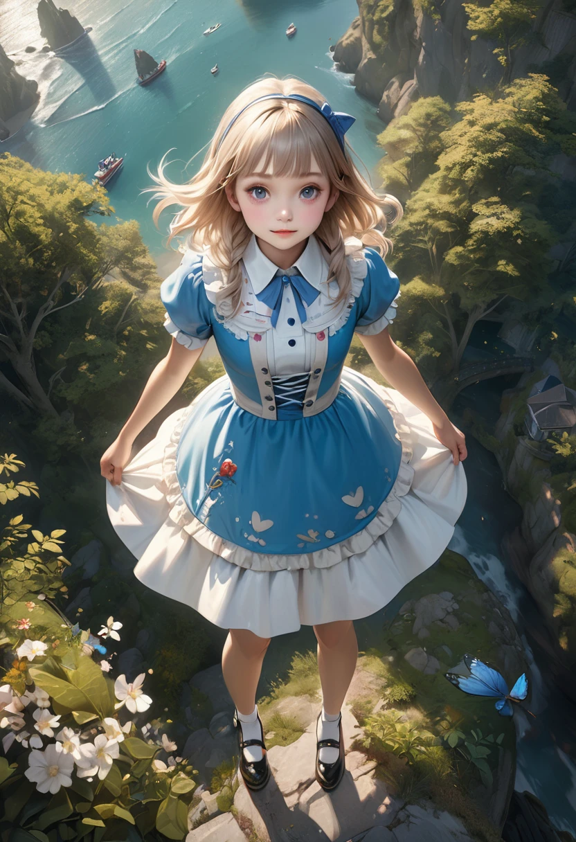 ,View from the air,Aerial photos,Full body image,The whole body is projected,Realistic, (masterpiece,Highest quality:1.4),(8k,RAW Photos,Realistic:1.2),Not safe at work, Detailed skin,Detailed face,One Girl,Princess,Alice in Wonderland,Cute Face, Super Resolution,Retro realistic detailed illustration,,{{{Elaborate,complicated,wonderful,delicately,Extraordinary,Prudent,point,Incredibly,Obsessed,craftsman&#39;S,subtle,Celebrities,Skillful,Vibrant, Vivid, complicatedな}}}, Sharply focused edges, fresh natural gradation, Highest quality, wonderful品質, so beautiful, Absurd, Pub Sadness, ((yellow, situation, Frillsの, yellow layered, mini skirt,Overskirt)), ((白いFrillsエプロン)),((Shiny Wavy Hair)), Crown, Ankle boots, Under the skirt, dress, (((Jumping))), Please put your feet up, (Frillsの Shirt), ゴシックdress, hair band, Short sleeve, Bow hair, Happy, ;p, Medium Bob, (blonde), ((Wavy Hair)), Shimmering eyeS, blue eyes, ((yellow hair band)),(((White Frillsの PantieS))), (((Skirt flip))), Laughter, blush, dress, Alice (Alice in Wonderland), (Cape), White Frillsの legwear, ((yellow the Bow)), Puff sleeves, prohibit, Short sleeve, ((yellow bow ribbon)), Long Hair, (White Frillsの apron), (((tiara))), (((Holding a cute magic wand))). White Frillsの legwear, Frills, yellow ゴシックdress,: q, ((Heart Necklace)), ((ring)), masterpiece, Highest quality, Not safe at work, , , 14, Braided bangs, Arm Garters, Baby Face ,Eyes sparkling, Flat Chest, It has been,It has beenii,pastel colour,(Wonderland Garden:1.3),imagine, ((Soap bubble)), Heart Background, (watercolor),