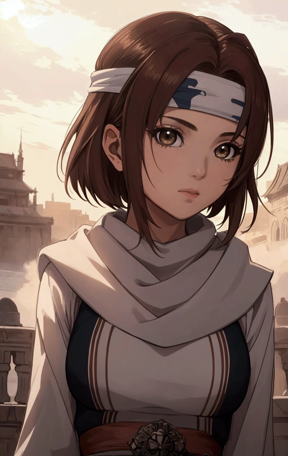 masterpiece), best quality, high resolution Mikoto Misaka Character1girl bob cut medium hair standing alone cowl headband profile image looking at viewer beautiful eyes beautiful face extremely detailed