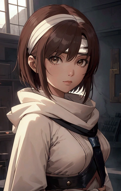 masterpiece), best quality, high resolution Mikoto Misaka  Character1girl bob cut medium hair standing alone cowl headband profile image looking at viewer beautiful eyes beautiful face extremely detailed