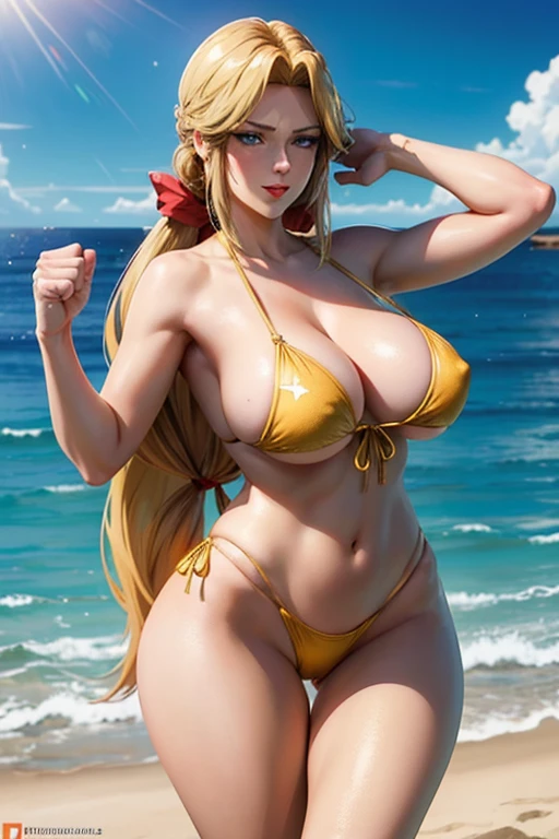 (Strong sunlight)Golden Bikini,Stars and Stripes Swimsuit (Triumphant Face:1.5), The face we're looking for,8k(A slightly shy smile)
woman,Huge breasts,very red lips,Emphasis on huge breasts,Big Ass,Thin waist long legs,Green Eyes, Emphasis on huge breasts,Greenish blue eyes 8k(Anime style face:1.3) The facial expression is good,Seaside,bad:1.3,Cheeks are a little red