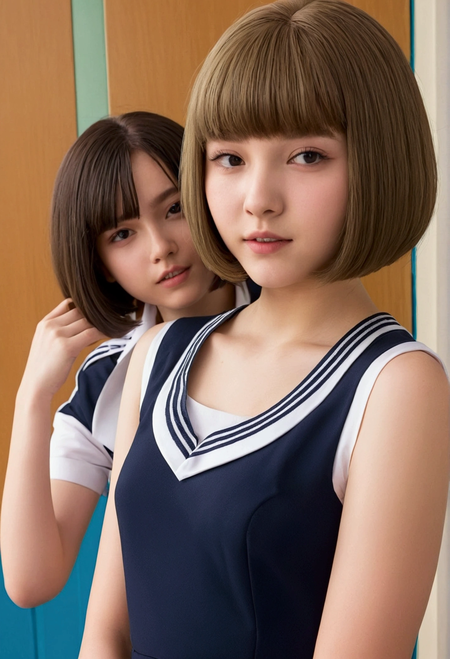 A high school girl with big and a bob haircut having sex