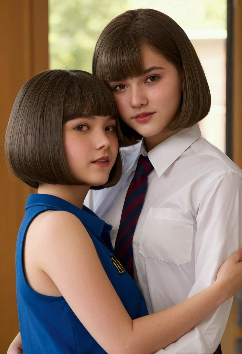 A high school girl with big  and a bob haircut having sex