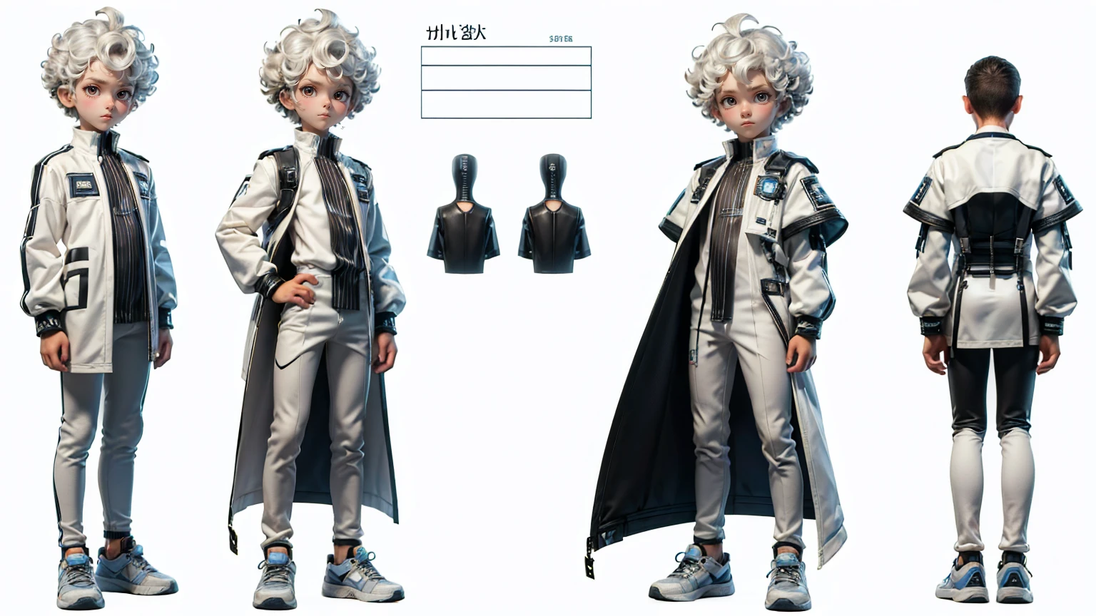 cute face boy, cute face, short height boy, wearing casual futuristic White pent, White dress, full standing pose, Curly Top Hair hairs, Curly Top hair style, sports shoes, Character Sheet, , Full body, Simple white background, front straight pose character reference sheet, Concept art, design sheet