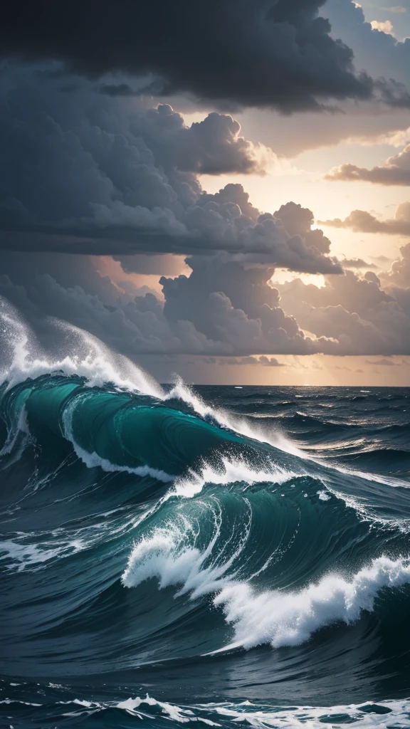 An arabic man with white clothes swim in middle a sea. Storm everywhere. Dark sky.