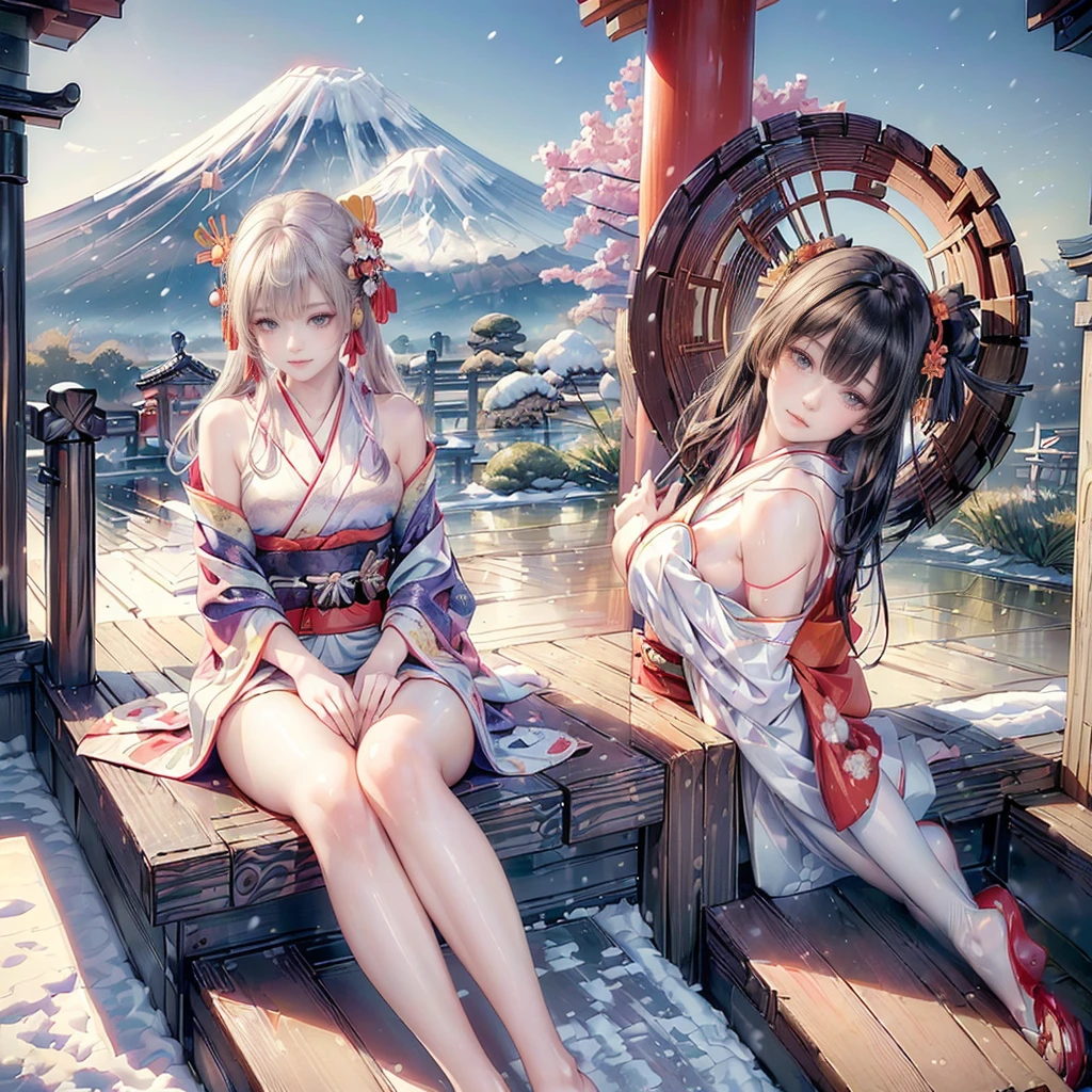 (The image shows only the upper part of the kimono above the obi
:1.7),
((8K, RAW Photos, Highest quality, masterpiece), High-resolution RAW color photos、
Professional close-up photography, (Realistic, フォトrealism: 1.37),
(Highest quality), (Best Shadow), (Best illustrations),
High-quality images、Skin Radiance、Texture of skin and clothing、
Expression of fine eyes、Shiny Hair,Long Hair Girl, Manga inspired by Lee Jong-suk,
Trending on deviantart, realism, detailed manga style, Manga art style,
Perfect Line Drawing, Beautiful line art, digital manga art girl, K-POPアイドル, dress,
Beautiful brown eyes, Fuller lips, Gorgeous face with attention to detail,
(Cute Smile), attractive, Innocent, (Perfectly detailed face),
(Detailed and carefully drawn hand) Photorealistic images, Written boundary depth,
Japanese style princess cut hairstyle,
best quality, masterpiece, New Year,
((Kimono with strikingly beautiful colorful colors:1.7)),
Three Japanese high-school cute girls, ((looking straight)),
gently smiling,
((upper arms hidden by clothes and hair)),
(innocent and pure high-school-girls:1.7)
((white short scarf)), ((white feather shawl)),
(separately side by side:1.4),
shrine background, (mount Fuji:1.3), ((snow))
winter(season), (outdoors:1.5)