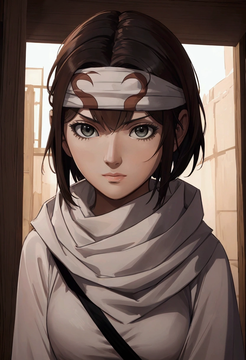 masterpiece), best quality, high resolution Mikoto Misaka  Character1girl bob cut medium hair standing alone cowl headband profile image looking at viewer beautiful eyes beautiful face extremely detailed