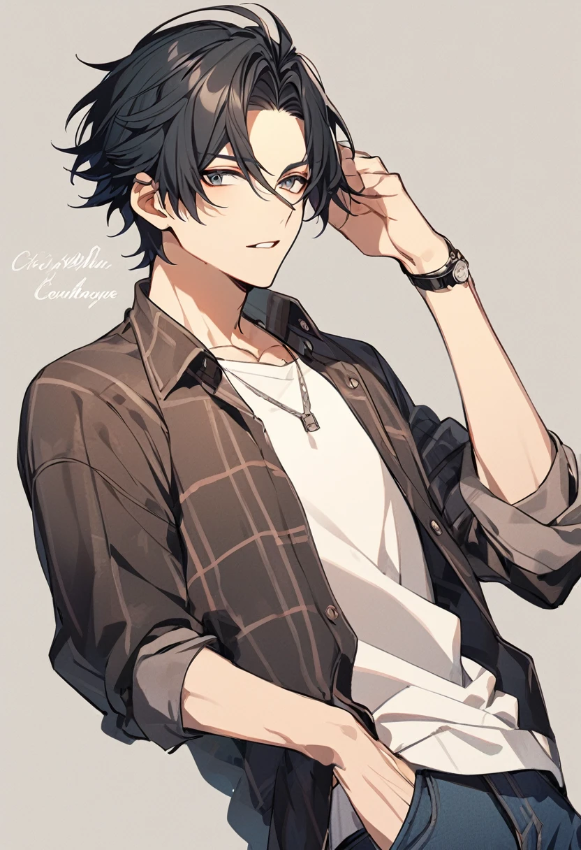 male character, with black hair, casual clothes